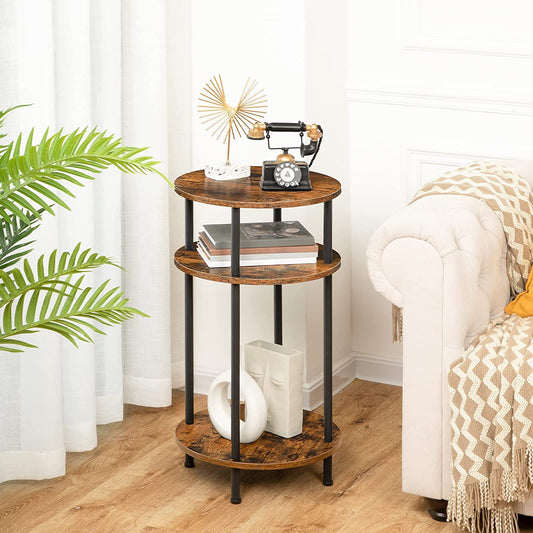 Round Side Table, Tall End Telephone Table, Industrial Nightstand, Sofa Couch Table