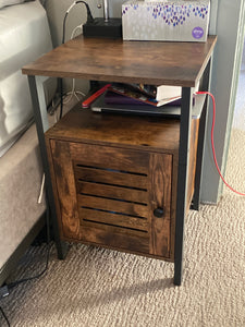 Nightstand, Shutter End Table with Switchable Door and Inner Storage, Square Side Table