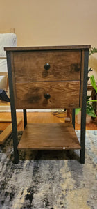 Nightstand with 2 Drawers and Open Shelf, Industrial Square End Table, Bedside Table