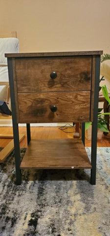 Nightstand with 2 Drawers and Open Shelf, Industrial Square End Table, Bedside Table
