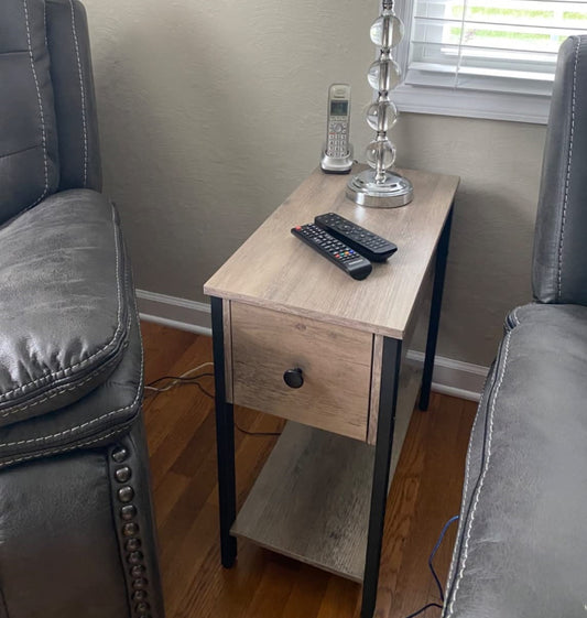 Side Table, 2-Tier Nightstand with Drawer, Narrow End Table