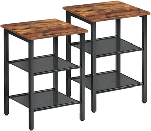 End Table, Nightstands Set of 2, 3-Tier Side Table with Mesh Shelves, Industrial End Table