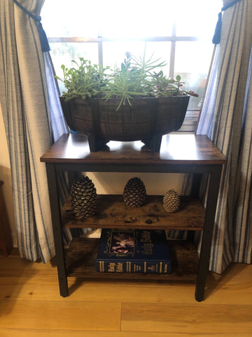 End Table, Simple Rustic Side Table with 3-Tier Storage Shelf, Narrow Nightstand