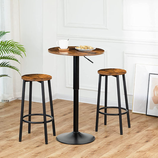 Round Bar Table, Height-Adjustable Bar Table with Set of 2 Round Bar Chairs with Footrest