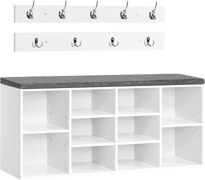 Coat Rack Shoe Bench, Cubby Storage Bench with Cushion
