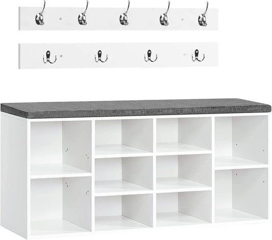 Coat Rack Shoe Bench, Cubby Storage Bench with Cushion