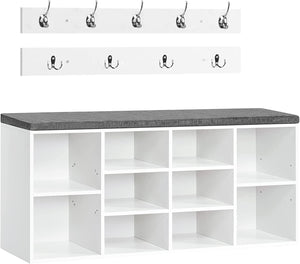 Coat Rack Shoe Bench, Cubby Storage Bench with Cushion