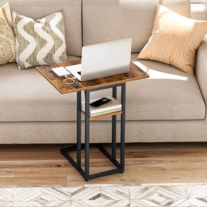 Foldable End Table, C Shaped Side Table with Storage Shelf