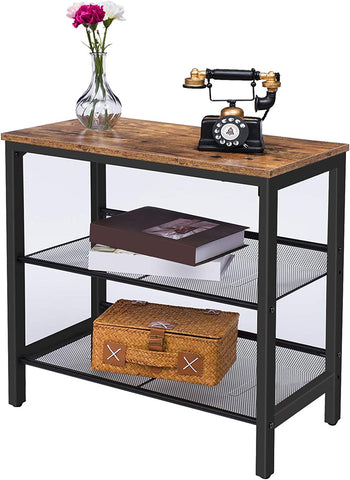 Side Table, 3-Tier Narrow End Table, Nightstand with 2 Flat or Slant Adjustable Shelves