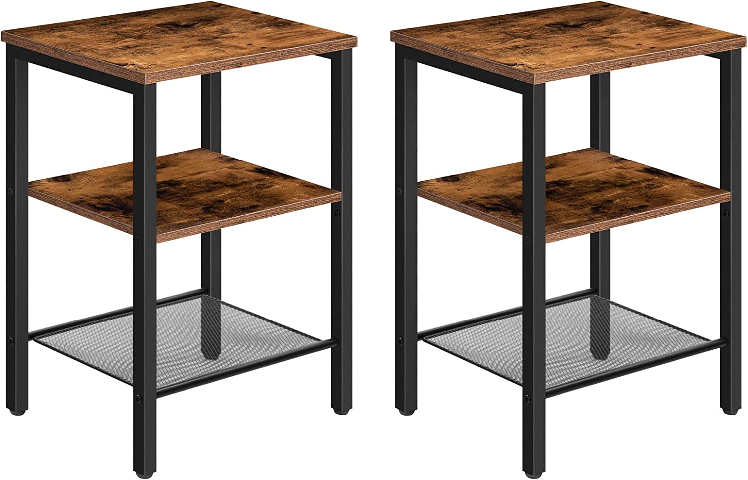 Nightstands Set of 2, 3-Tier Side Table with Adjustable Shelf, Industrial End Table