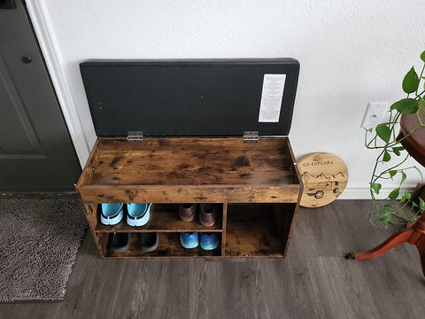Shoe Storage Bench, Entryway Bench with Flip-Open Storage Box and Adjustable Shelf