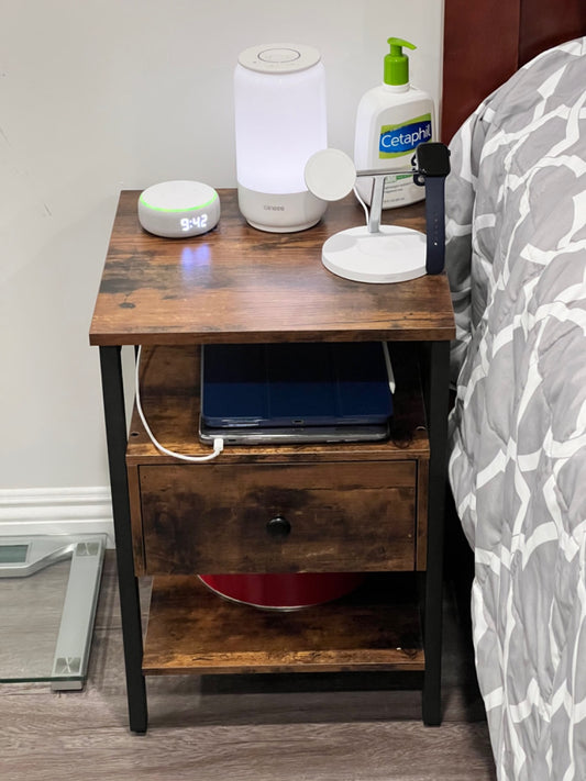 Nightstand, Side End Table with Drawer and Storage Shelves, Bedside Table