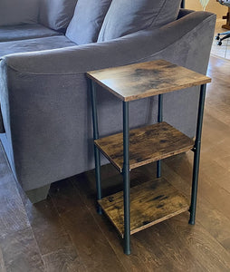 Side Table, Height-Adjustable Nightstand with Storage Shelves, 3-Tier Tall Industrial End Table, Coffee Table