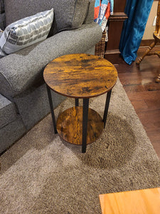 Round Side Table, Sofa Couch Table with Storage Shelf, 2-Layer Industrial End Table