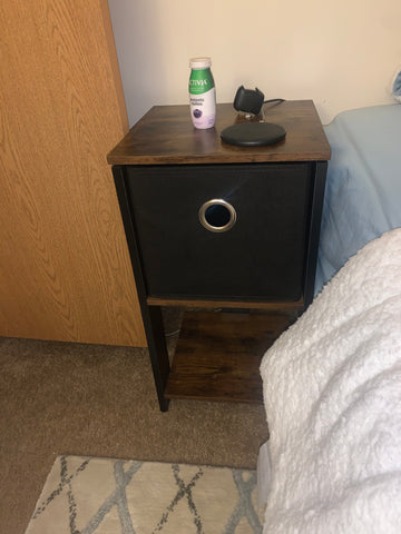 Bedside Table with Pull-Out Collapsible Storage Box, Retro Small Nightstand