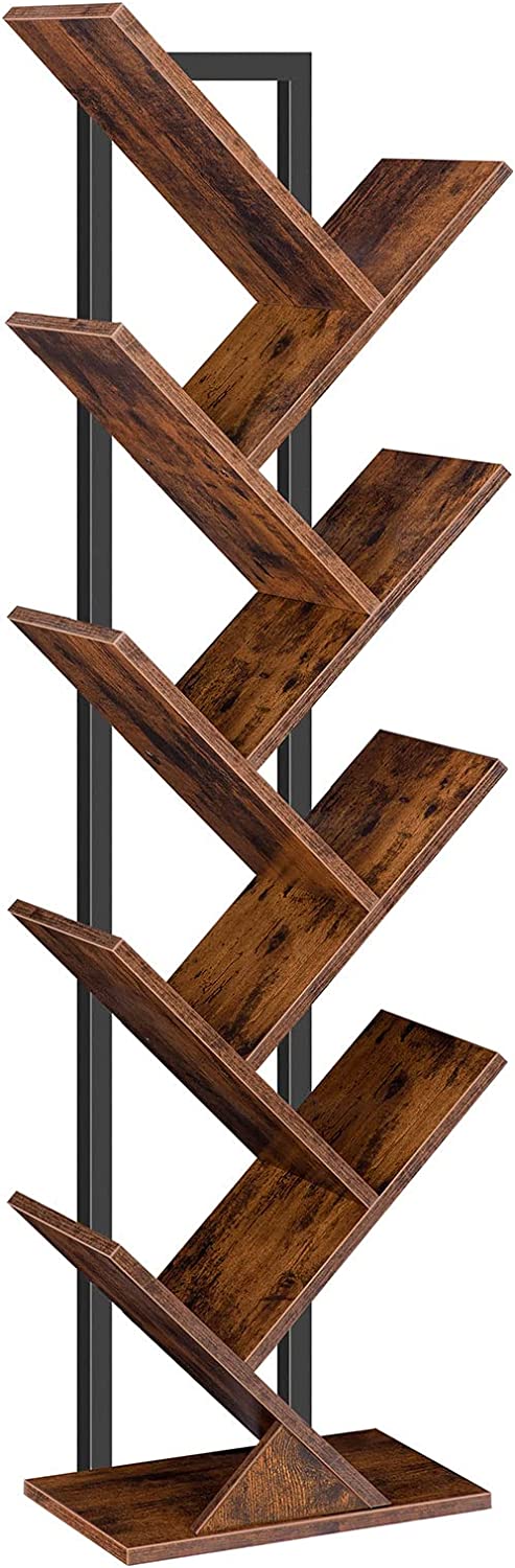Tree Bookshelf, 9-Tier Bookcase Wooden Shelves, Floor Standing Storage Rack