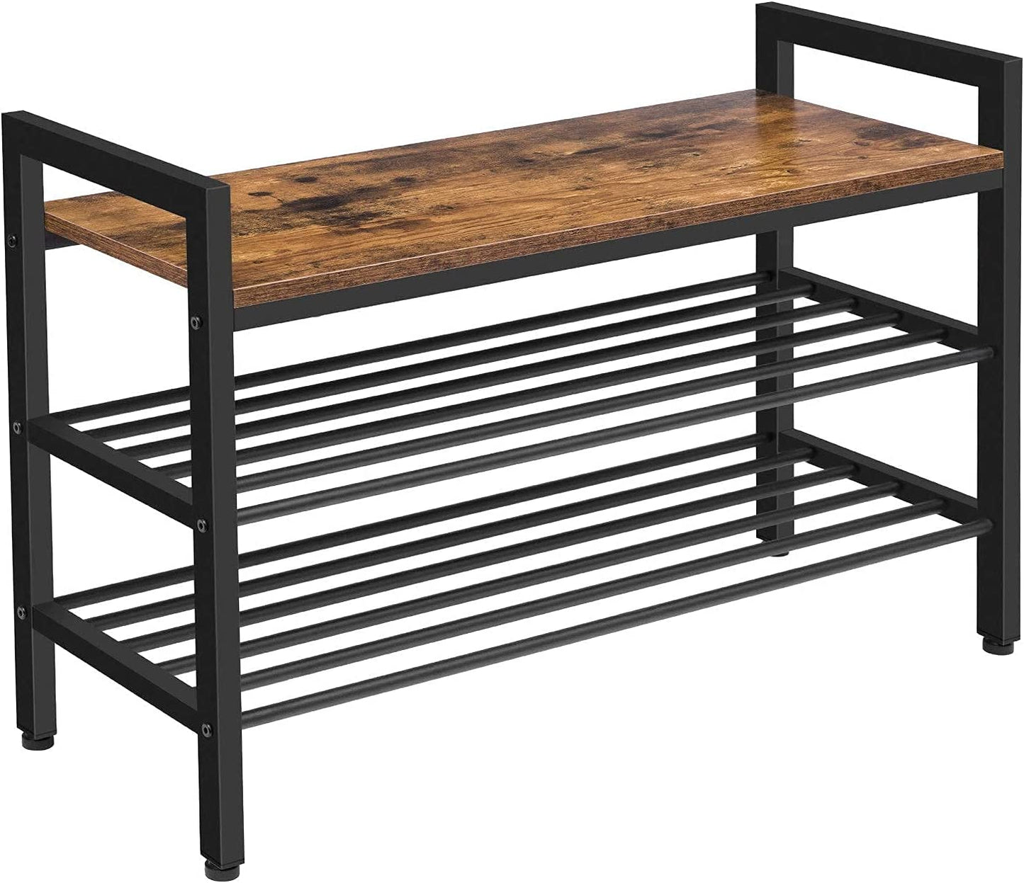 Shoe Bench, 3-Tier Shoe Rack, Industrial Shoe Storage Bench with Mesh Shelves and Handles