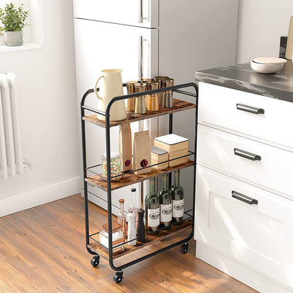 Slim Rolling Cart, 3-Tier Narrow Storage Cart with Lockable Wheels, Kitchen Serving Cart