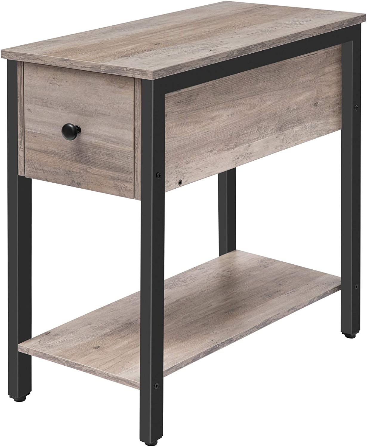 Side Table, 2-Tier Nightstand with Drawer, Narrow End Table
