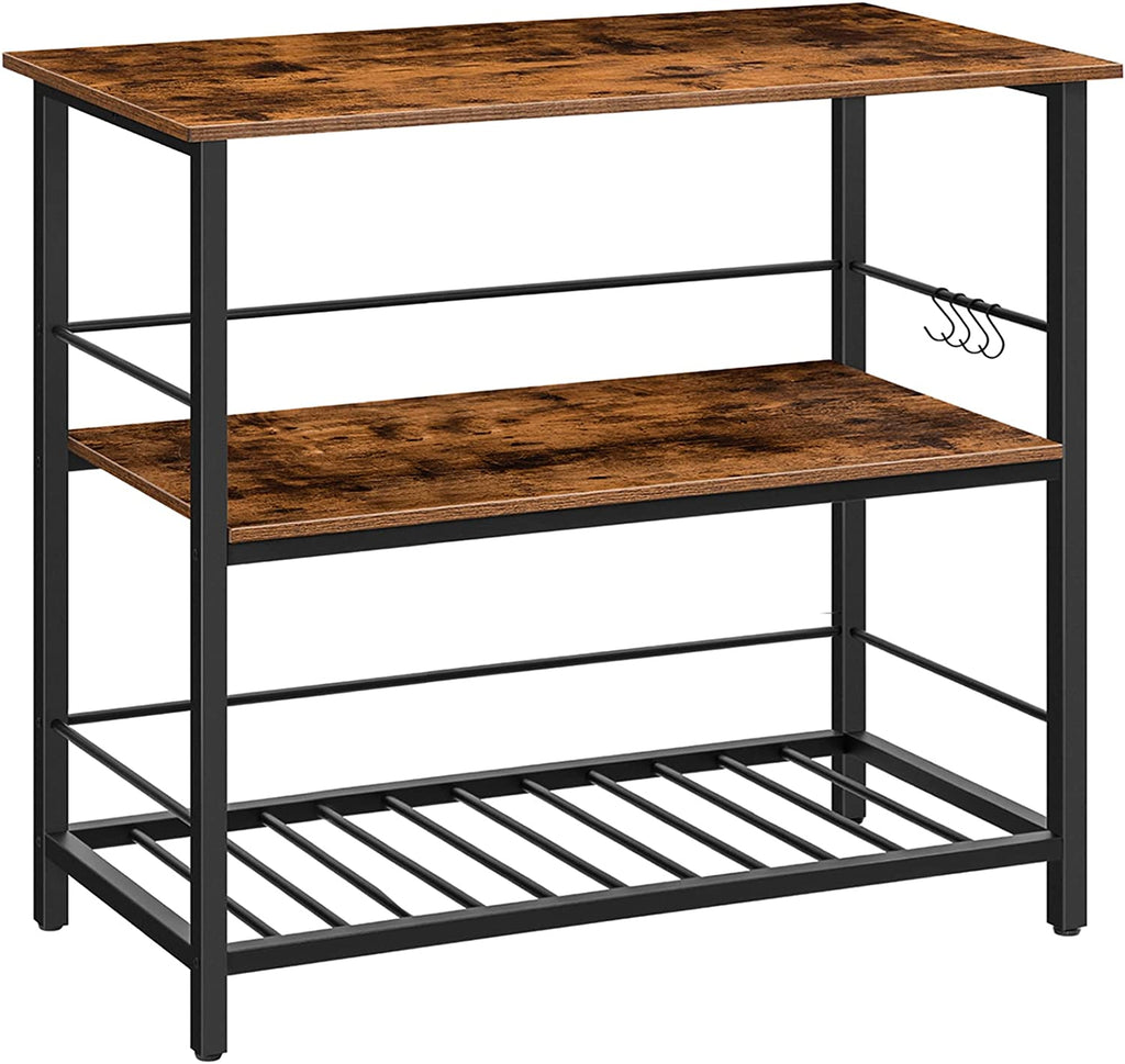 3 Shelves Kitchen Island Industrial Wood and Metal Bar Table w
