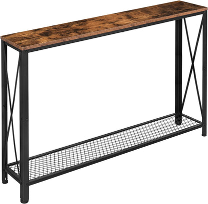 Console Table, Narrow Sofa Table Behind Couch, 2 Tier Skinny Entryway Table with Mesh Shelf