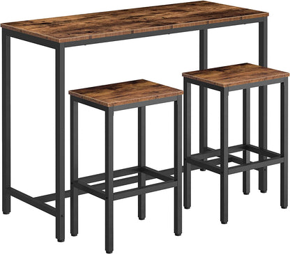 Bar Table Set, Rectangular Kitchen Pub Dining Coffee Table and 2 Bar Stools, 3-Piece Breakfast Table Set
