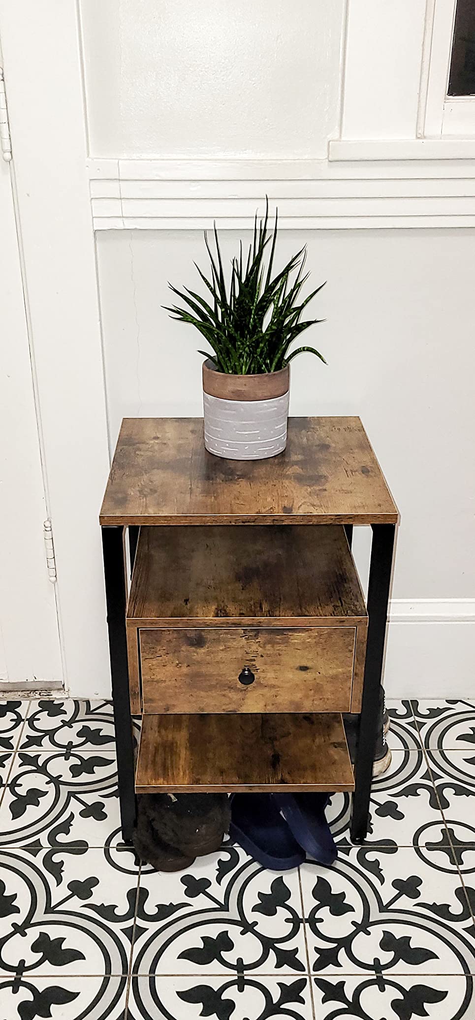 Nightstand, Side End Table with Drawer and Storage Shelves, Bedside Table