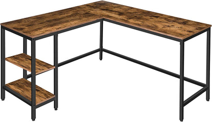L-Shaped Computer Desk, Industrial Corner Writing Desk with Adjustable Shelves, Study Workstation
