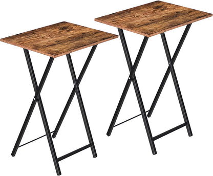 Folding TV Tray Tables, Set of 2 Side Table for Small Space, Industrial Snack Tables