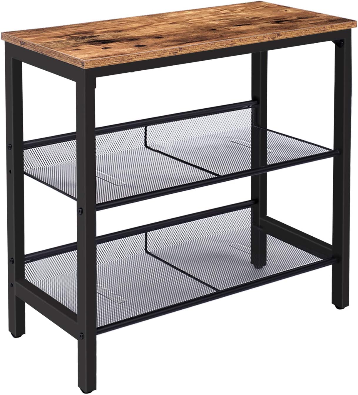Side Table, 3-Tier Narrow End Table, Nightstand with 2 Flat or Slant Adjustable Shelves