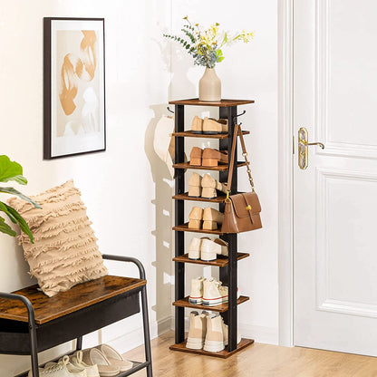 Vertical Shoe Rack, 8 Tier Shoe Storage Organizer with Hooks, Narrow Shoe Rack
