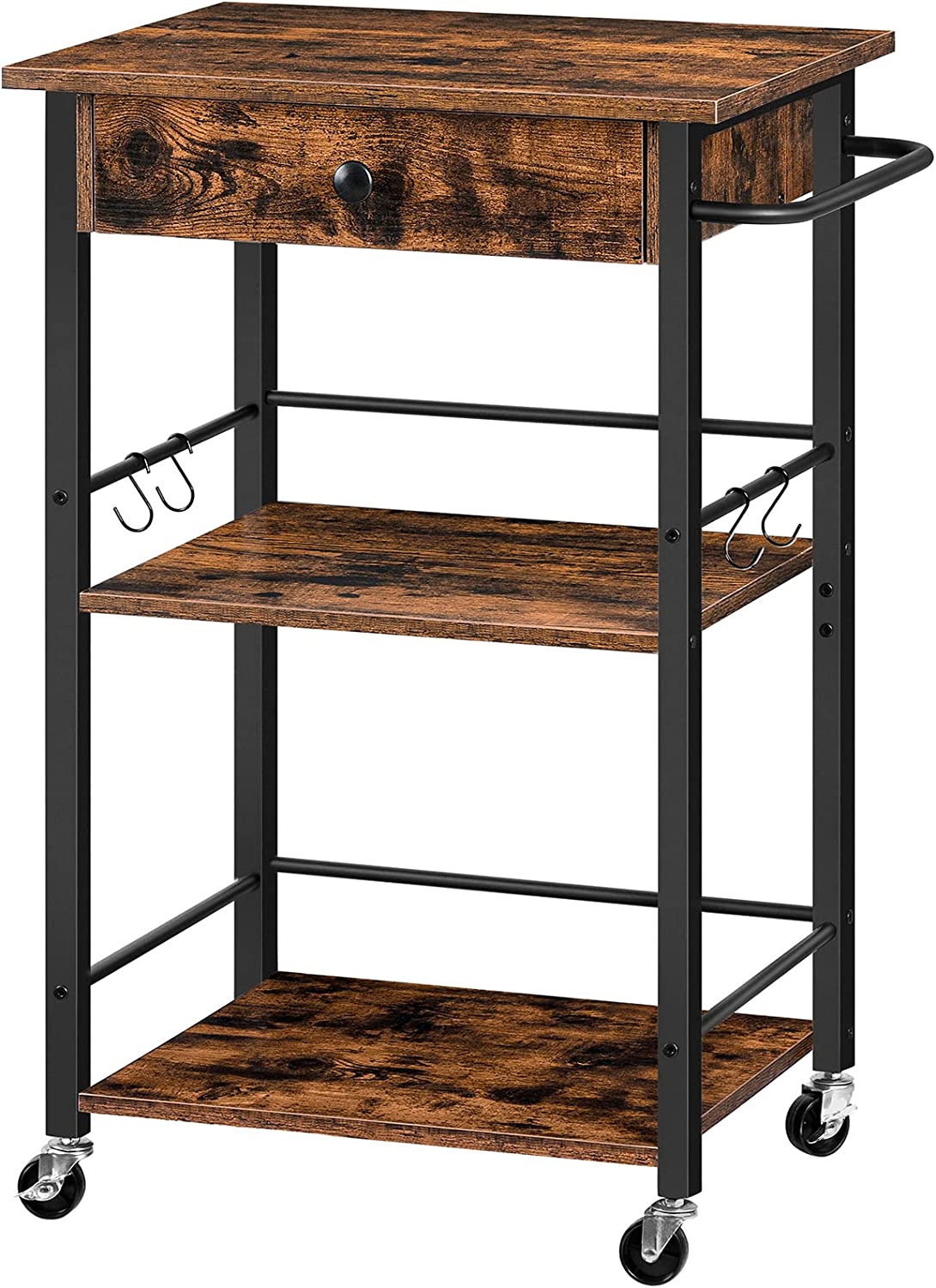Kitchen Island Cart with Drawer, 3-Tier Storage Cart on Wheels, Kitchen Rolling Cart