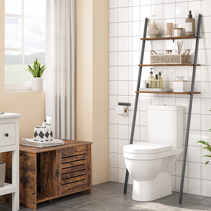 Ladder Shelf, 3-Tier Over The Toilet Storage, Plant Flower Stand Shelves, Leaning-Against-Wall Storage Rack