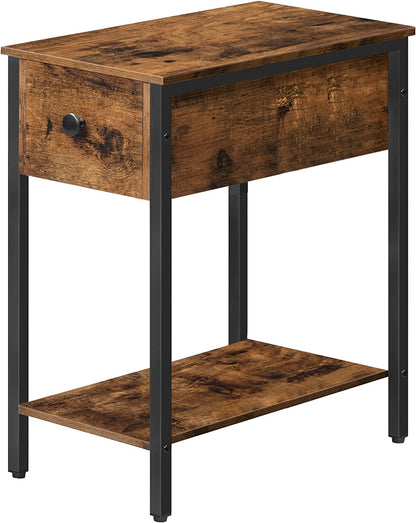 Side Table, 2-Tier Nightstand with Drawer, Narrow End Table