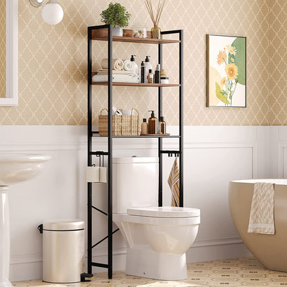 Over The Toilet Storage, 3 Tier Over Toilet Bathroom Organizer with Paper Storage Holder and 4 Functional Hooks