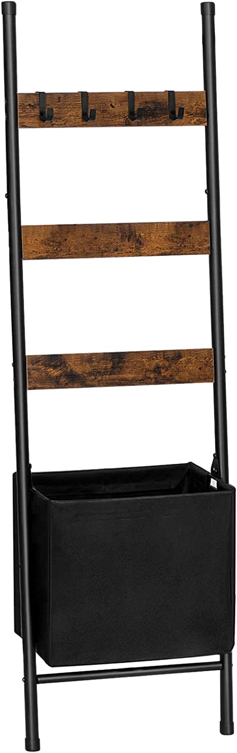 Blanket Ladder with Storage Basket, 4 Tier Blanket Holder Rack