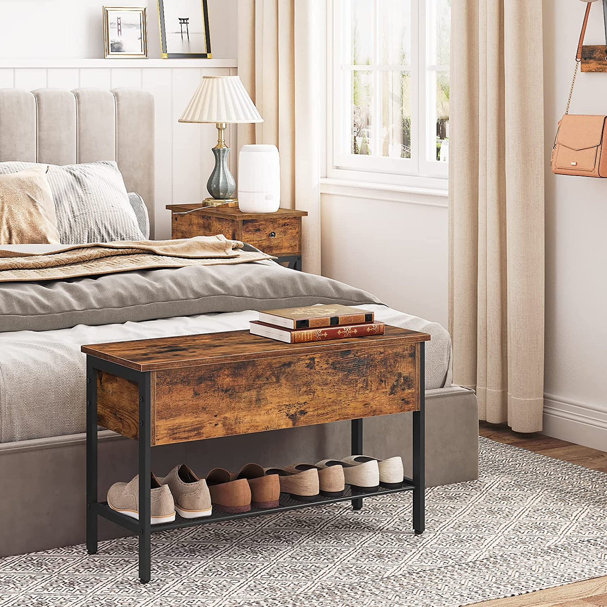 Shoe Storage Bench, Entryway Bench with Coat Rack, Shoe Rack Bench with Lift Top Storage Box