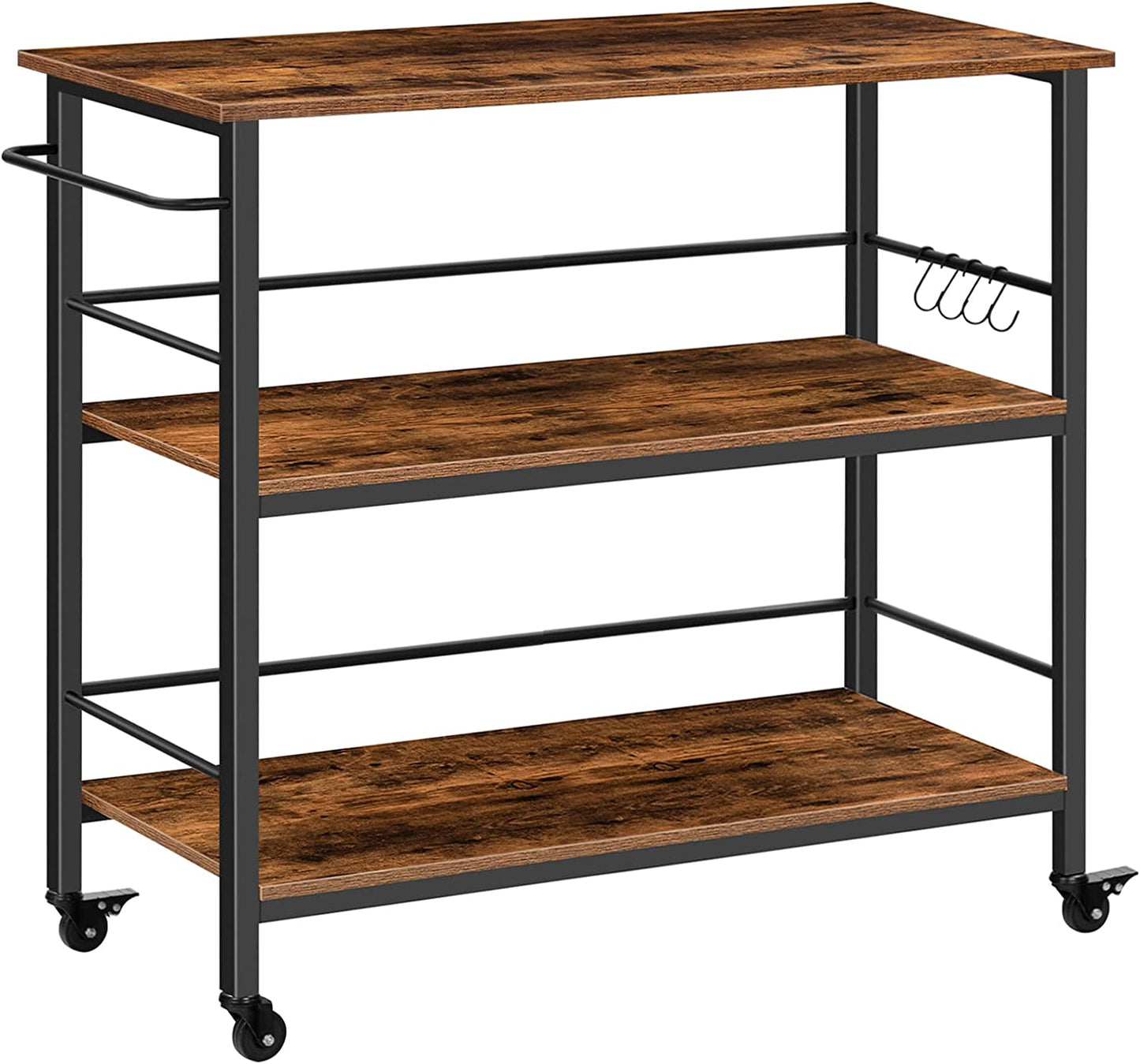Kitchen Island with Storage,Industrial Kitchen Counter with Hooks and Side Enclosures