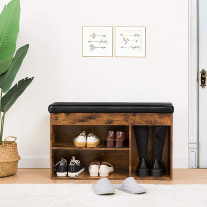 Shoe Storage Bench, Entryway Bench with Flip-Open Storage Box and Adjustable Shelf