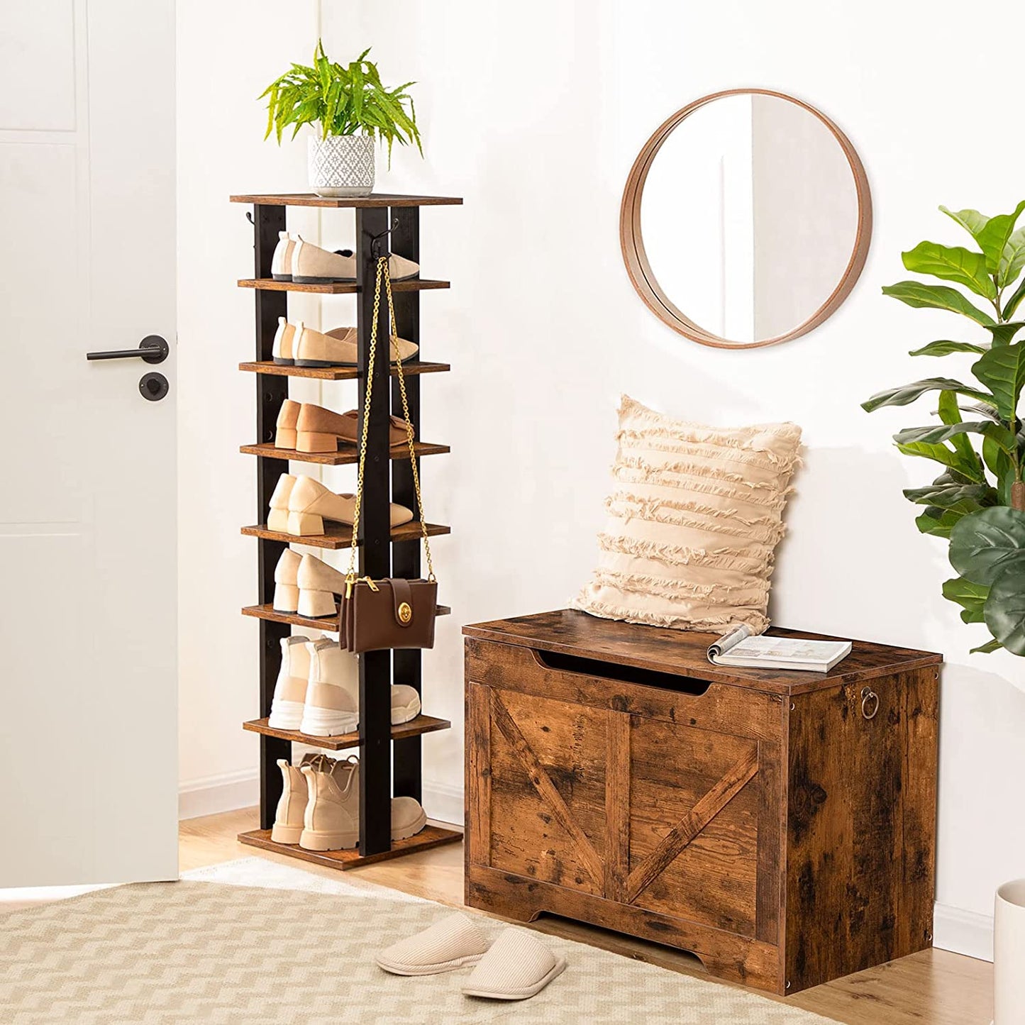 Vertical Shoe Rack, 8 Tier Shoe Storage Organizer with Hooks, Narrow Shoe Rack