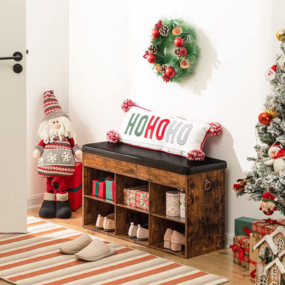 Cubbie Shoe Bench with Cushion, Storage Bench, Shoe Cabinet with 6 Compartments, Shoe Rack
