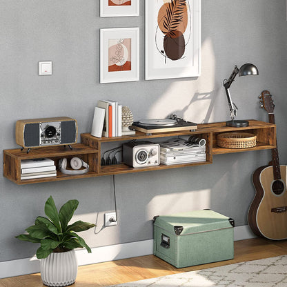 Floating TV Stand, Floating TV Shelf with Power Outlet, Wall Mounted TV Stand with Storage