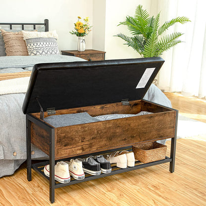 Storage Bench with Seating, Shoe Bench with Metal Shelf, Toy Box Storage Chest