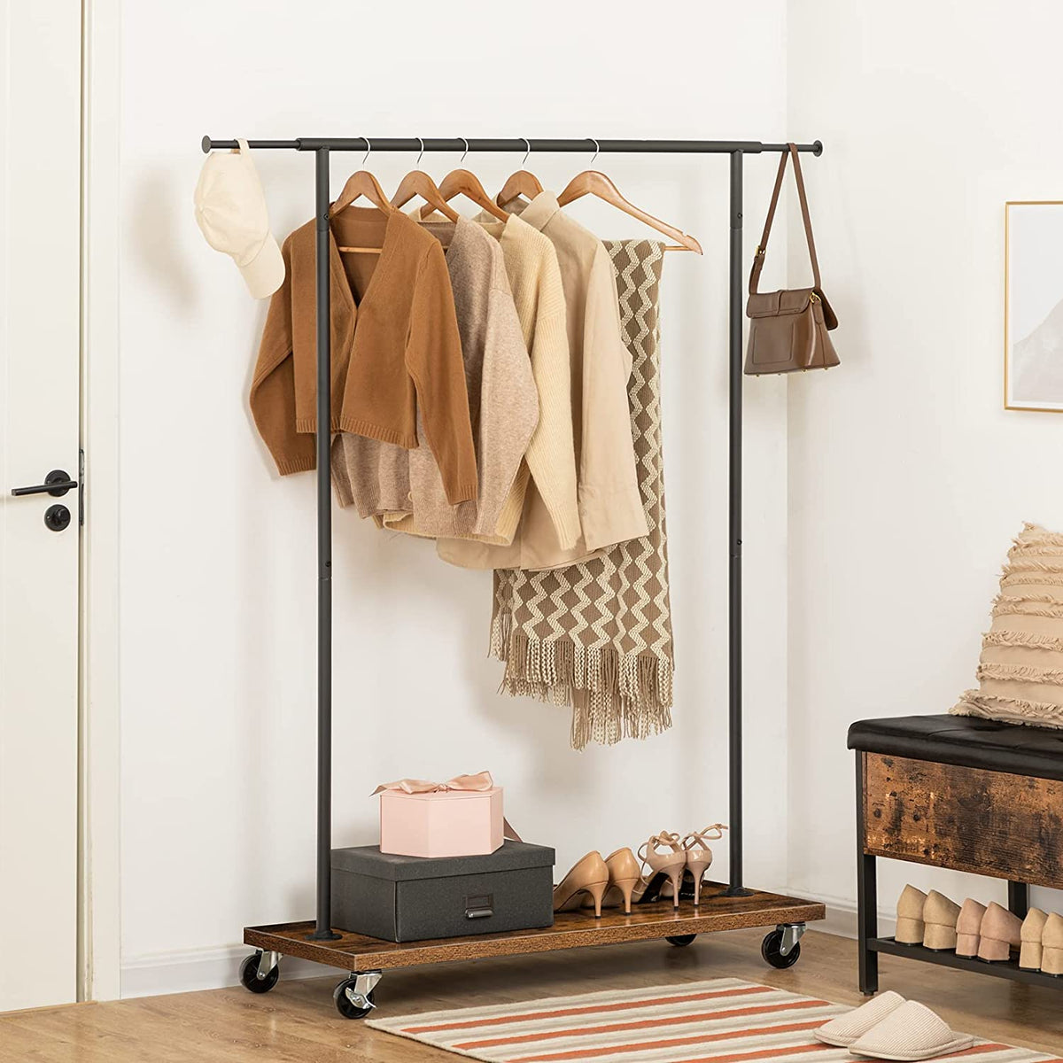 Garment Rack, Industrial Style Clothing Rack with Shelf