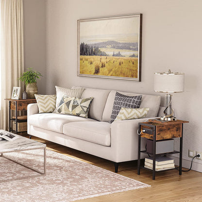 End Table with Charging Station and Shelves, Flip Side Table with USB Ports & Power Outlets
