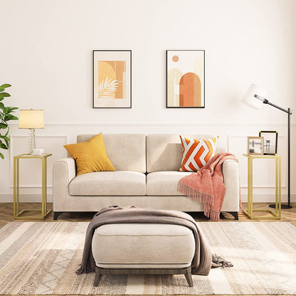 C Shaped End Table, Tempered Glass Snack Side Table with Metal Frame, TV Tray Table