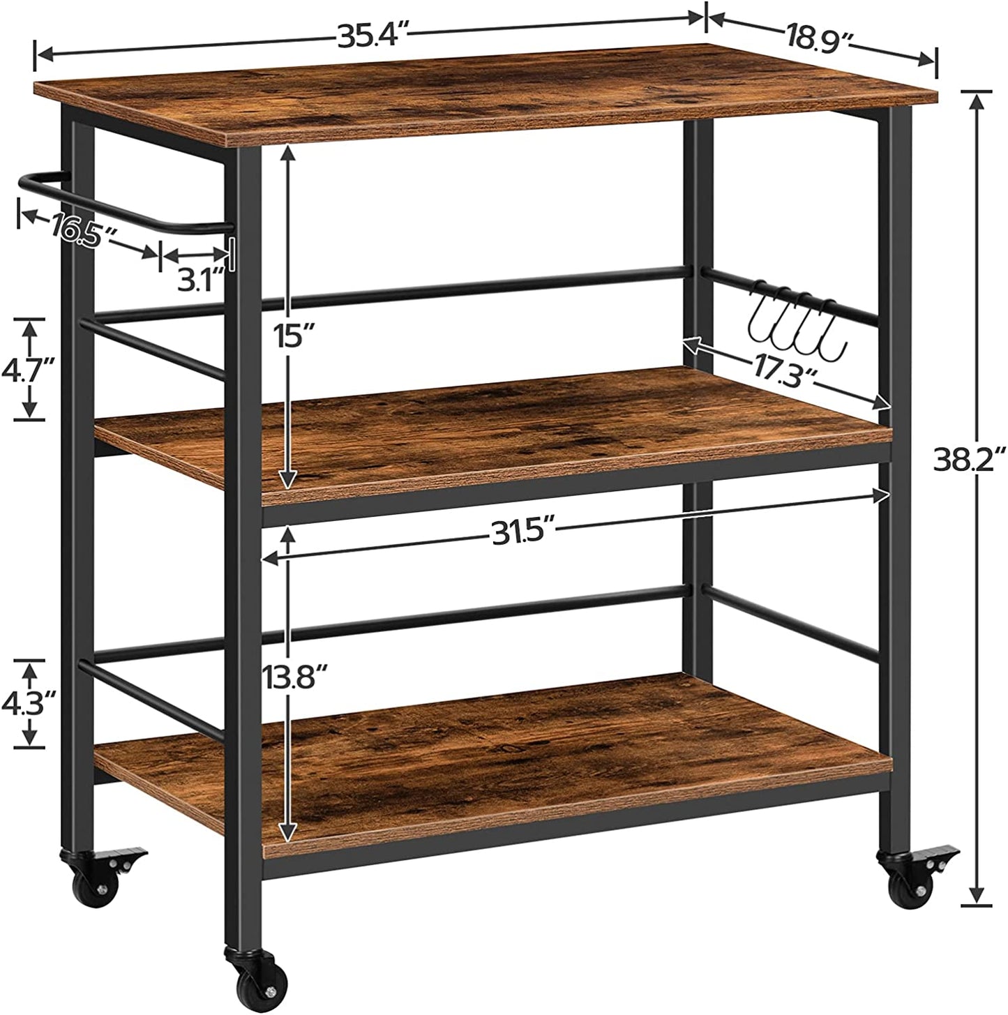 Kitchen Island with Storage,Industrial Kitchen Counter with Hooks and Side Enclosures