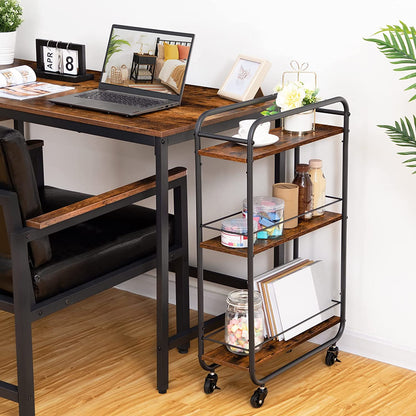 Slim Rolling Cart, 3-Tier Narrow Storage Cart with Lockable Wheels, Kitchen Serving Cart