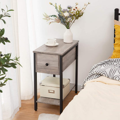 Side Table, 2-Tier Nightstand with Drawer, Narrow End Table