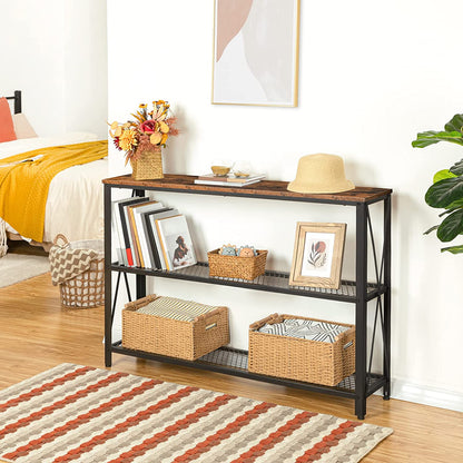 Narrow Console Table, Skinny Entryway Table with 2 Mesh Shelves